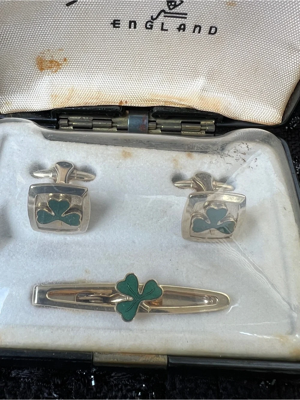 Vintage 1960’s Stratton  Shamrock Cufflinks and Tie Bar - Green